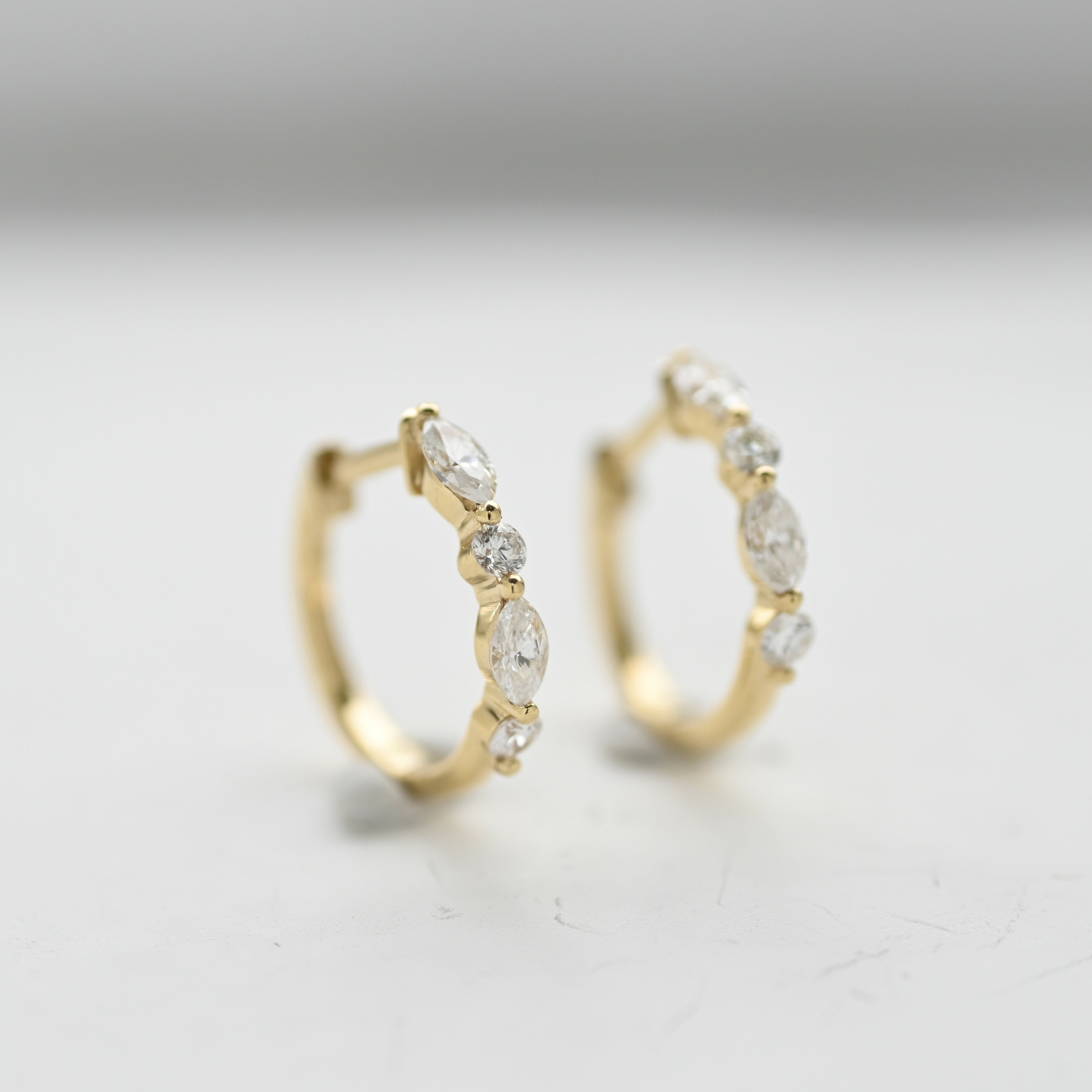 18K Marquise Diamond Hoop Earring