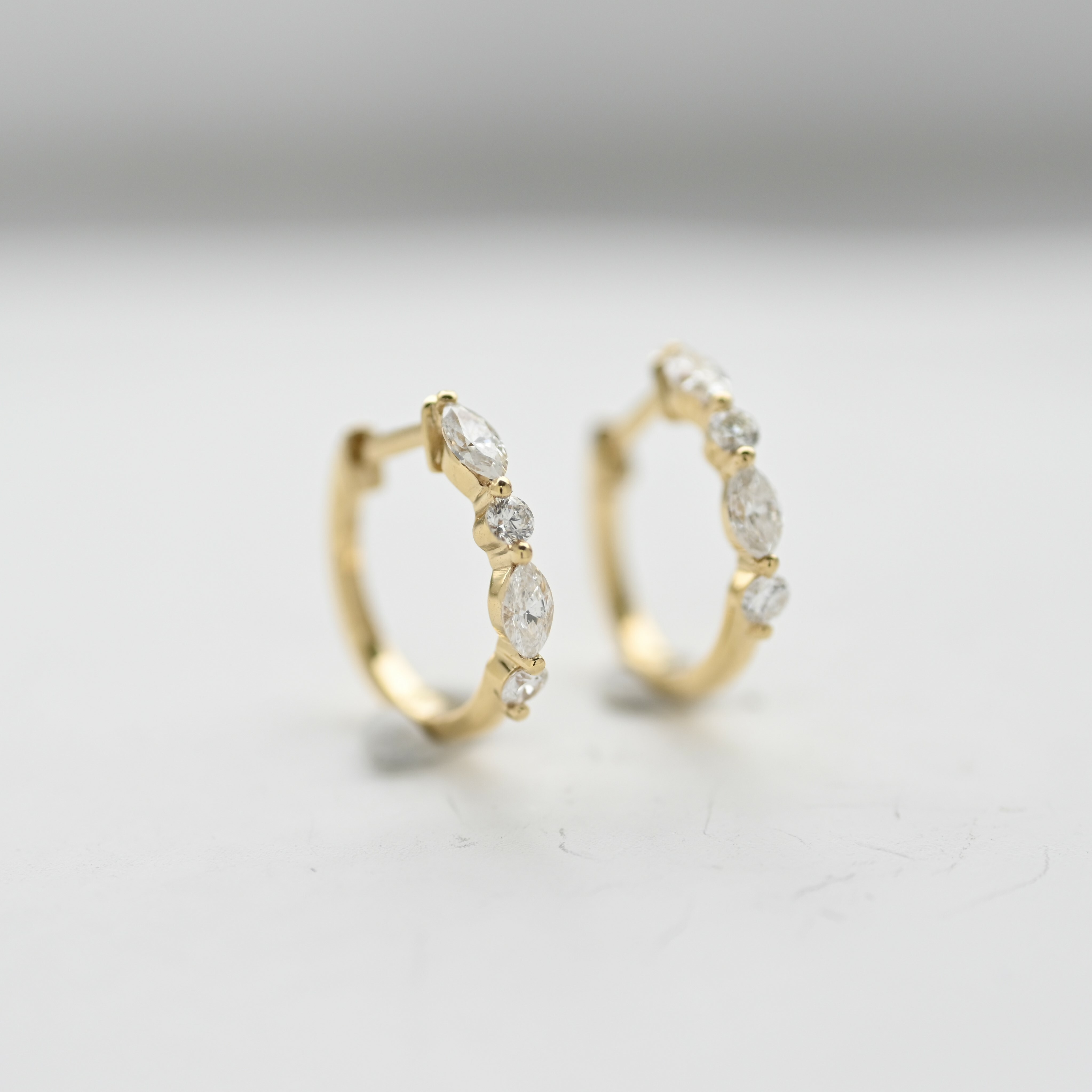 18K Marquise Diamond Hoop Earring