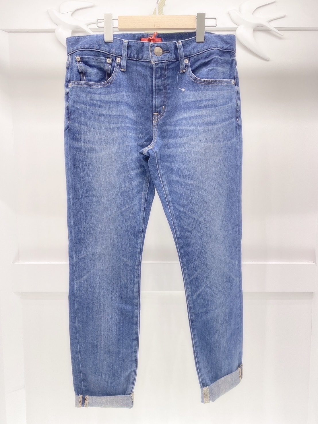 反摺窄版牛仔褲