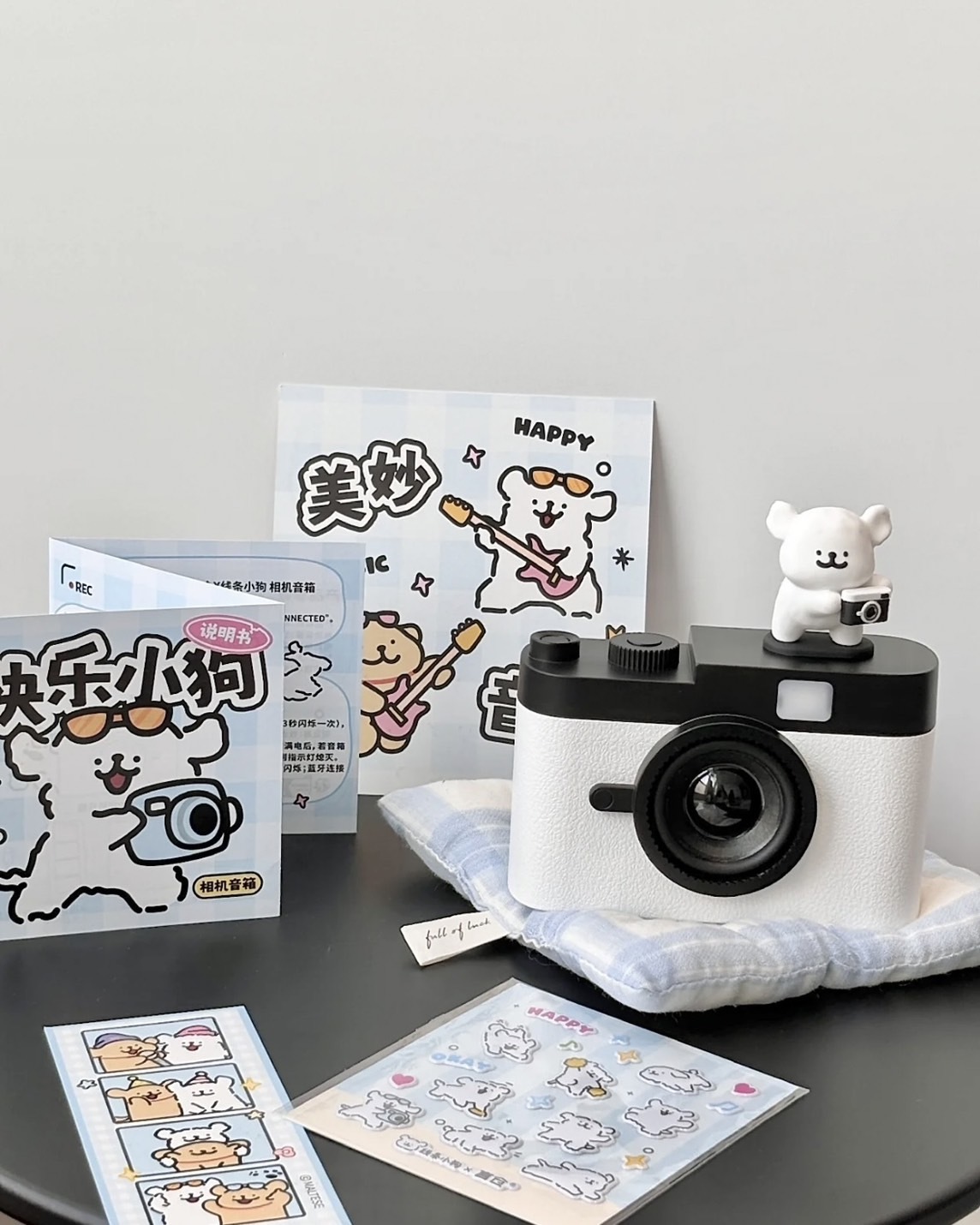 <限時免運>線條小狗 相機造型 黑白復古 藍芽音響 禮盒包裝
