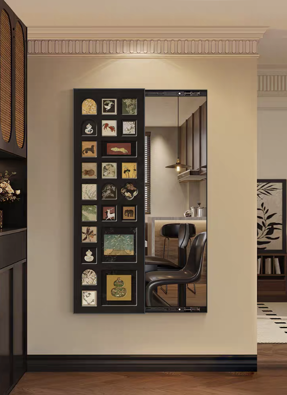 藝術人 中古風暗藏式全身鏡裝飾畫