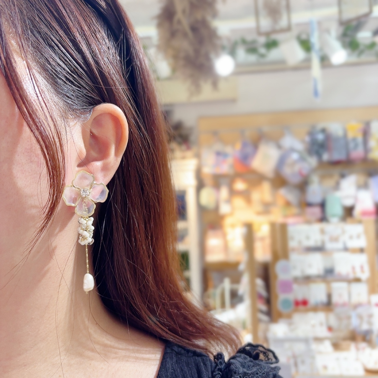 dip art花形淡水結珍珠耳環