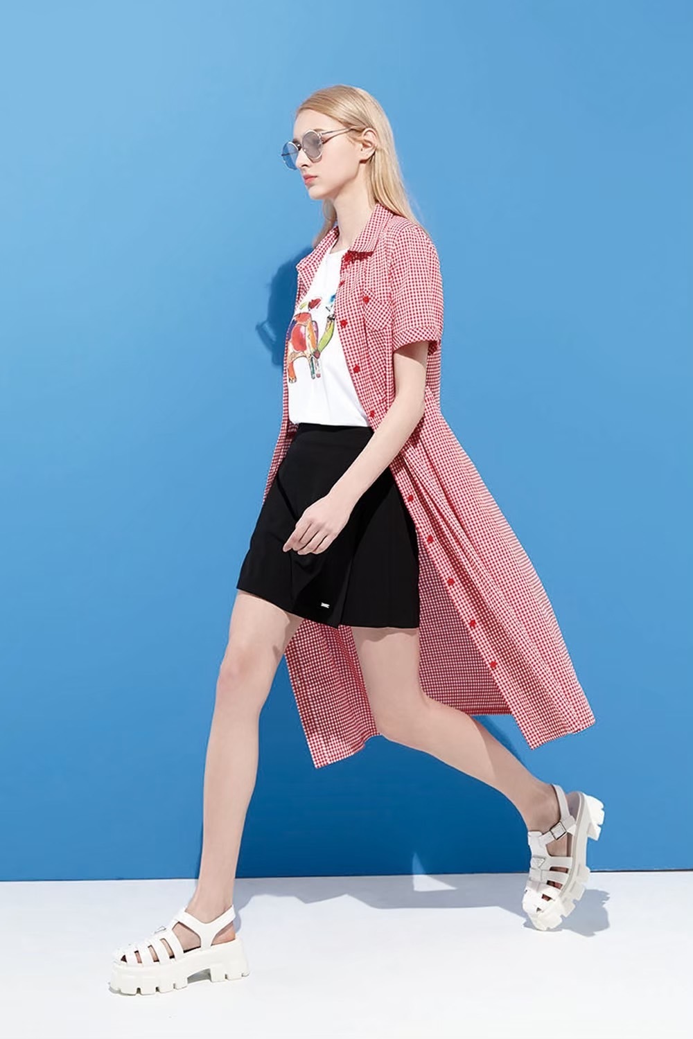 韓版經典格紋質感棉甜美修身洋裝U6392