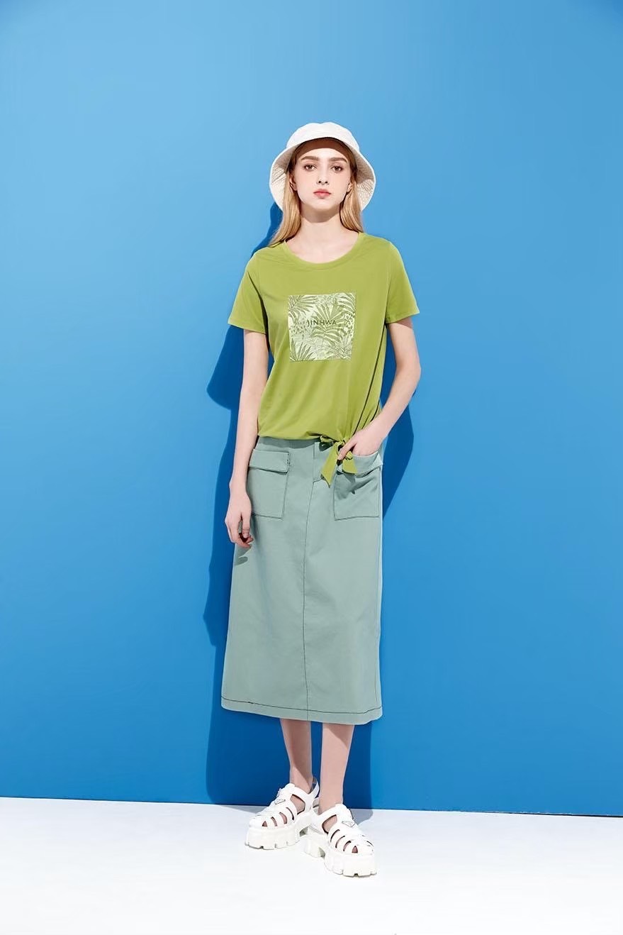 韓潮流簡約叢林風甜美打結造型修身棉T U6751