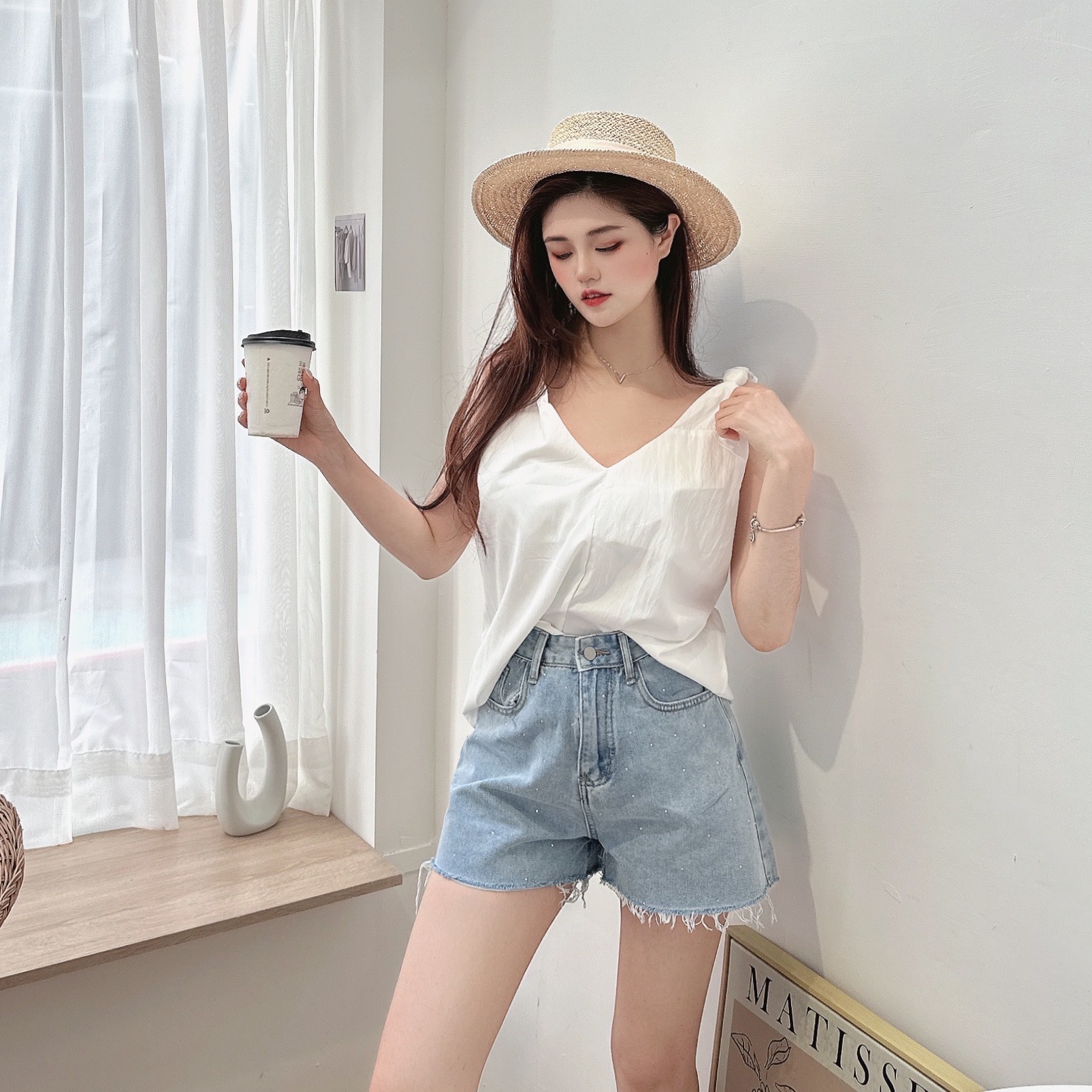 扭結肩帶滑面背心/二色