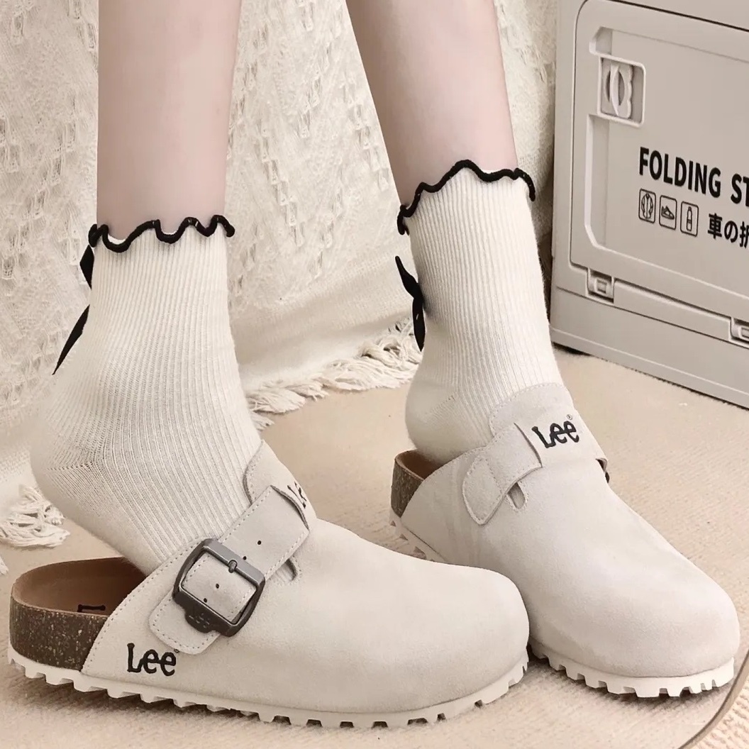 LEE LOGO 勃肯鞋 拖鞋 包頭鞋 軟木底 懶人鞋 麂皮 米灰 棕色 可可色 卡其色 / 預購