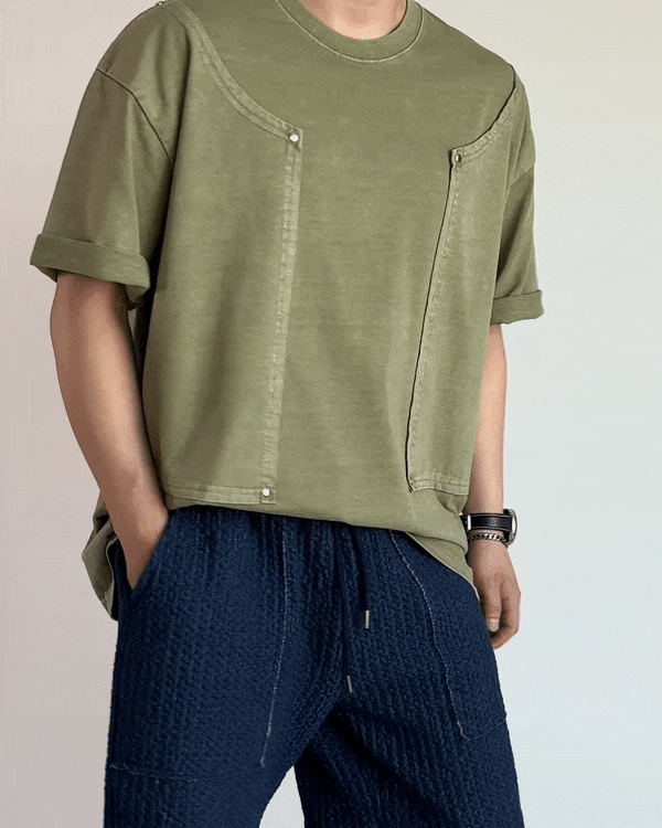 雙排扣塗料着色短袖T恤