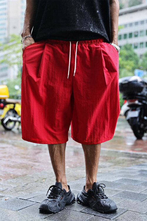 涼爽鬆緊帶經典寬腿短褲