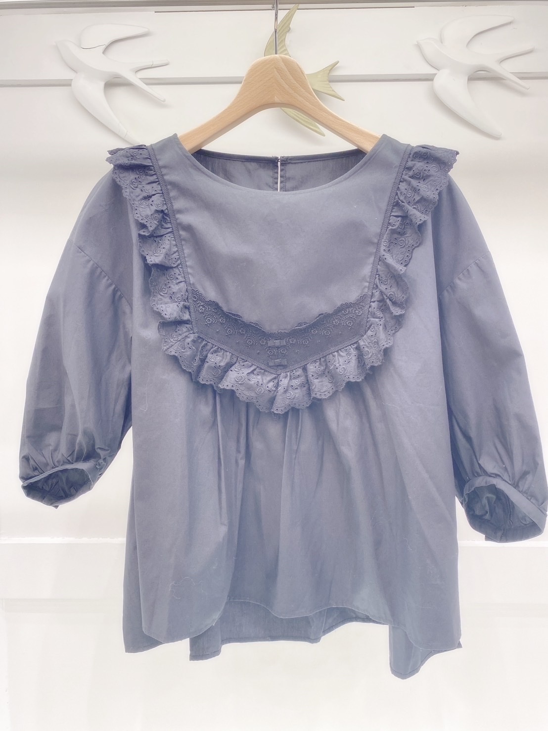 胸lace邊五分袖衣