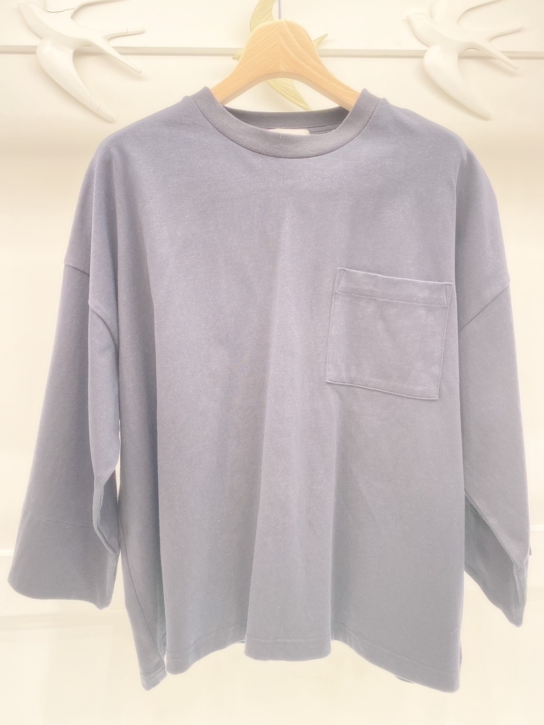 素色雙剪裁袖口裏liberty 8分袖T恤