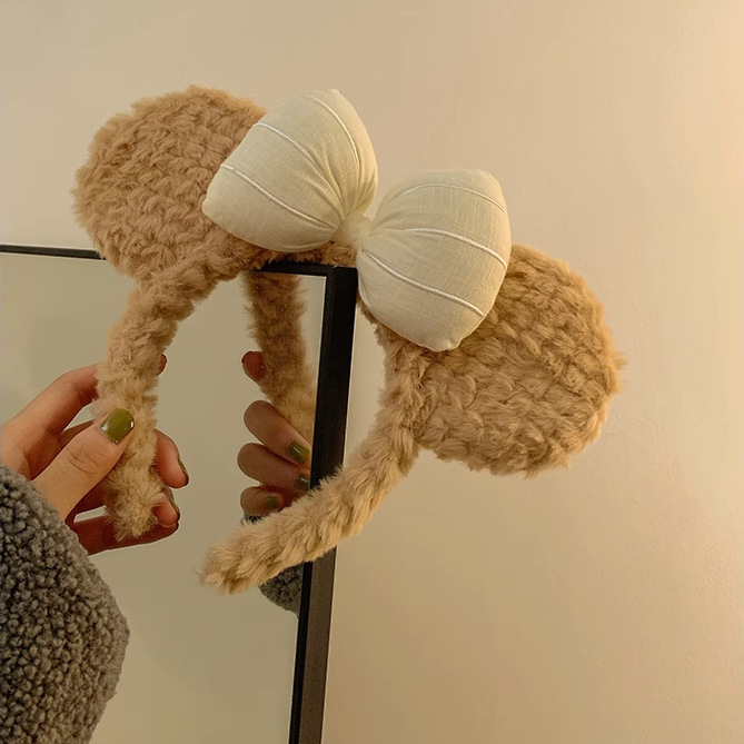 《4513》可愛蝴蝶结小熊耳朵毛絨髮箍
