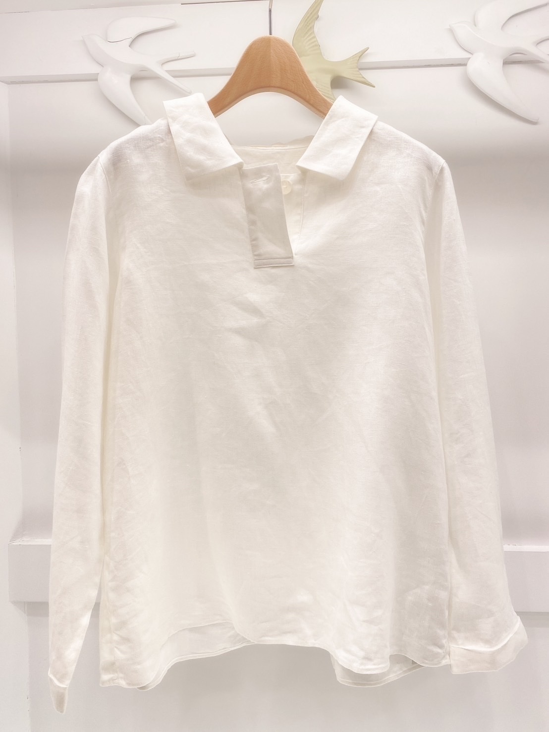 麻料襯衫領上衣