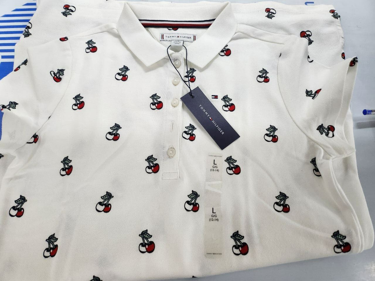 [S] TOMMY HILFIGER KIDS CHERRY STRETCH PIQUE POLO DRESS,WHITE, 71J4112-100 [FINAL SALE] (STH809)