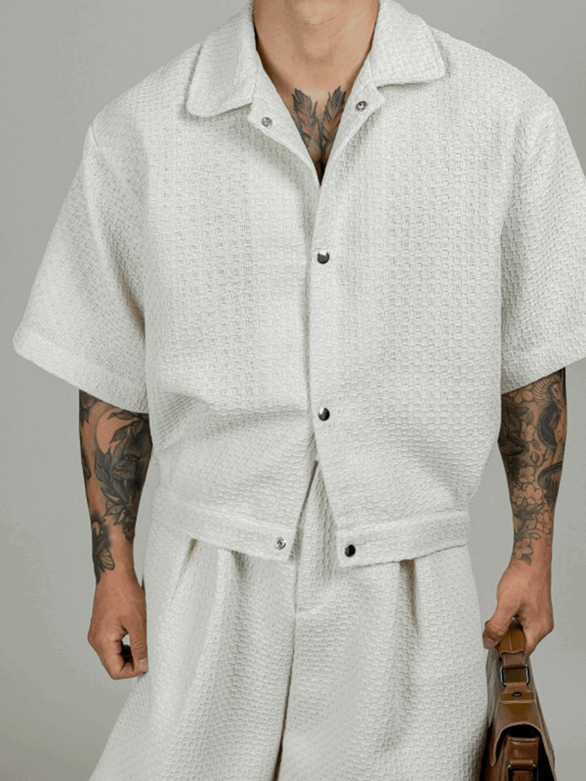 優質粗花呢短款蓬鬆短袖夾克