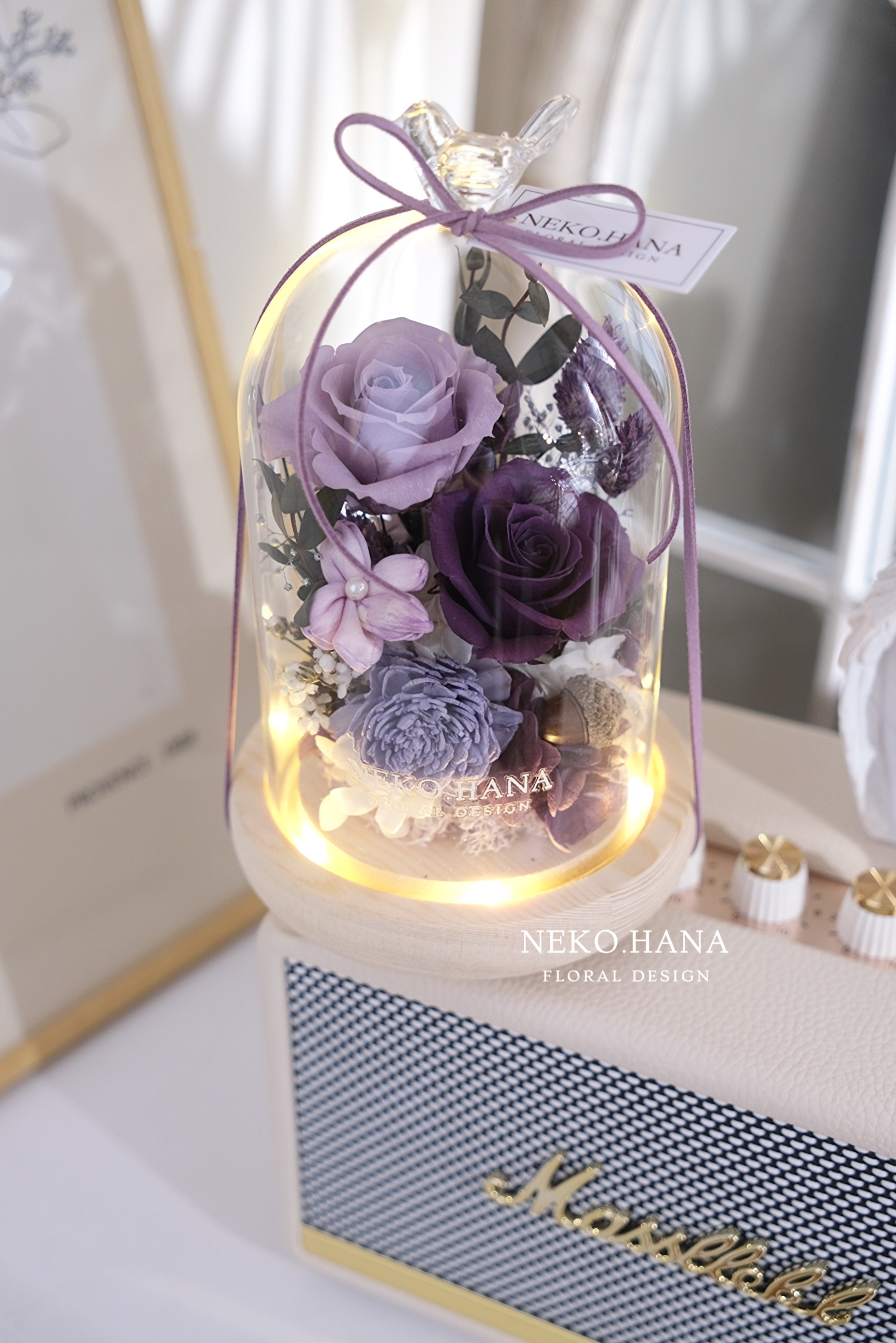 霧紫玫瑰永生花夜燈