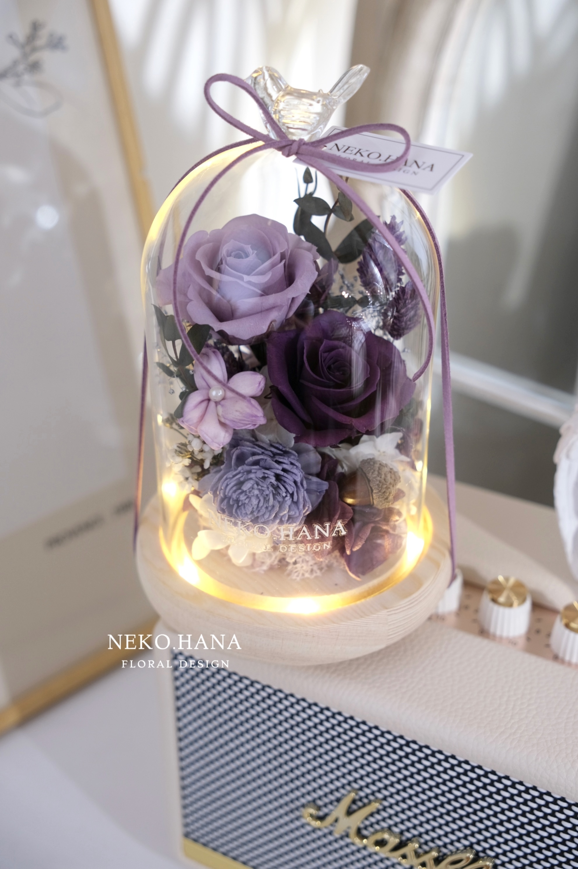 霧紫玫瑰永生花夜燈