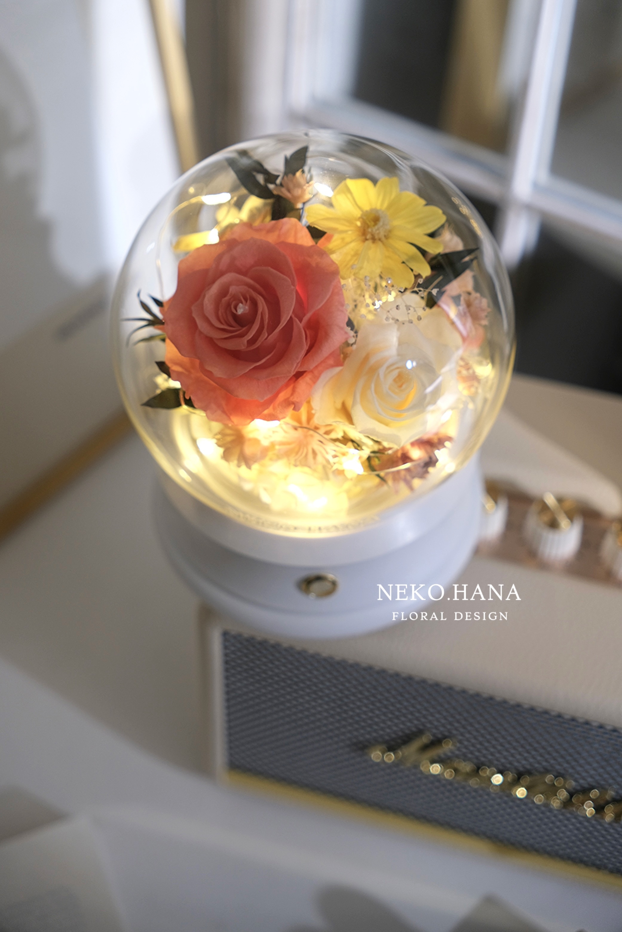 橘黃色永生花藍芽音響