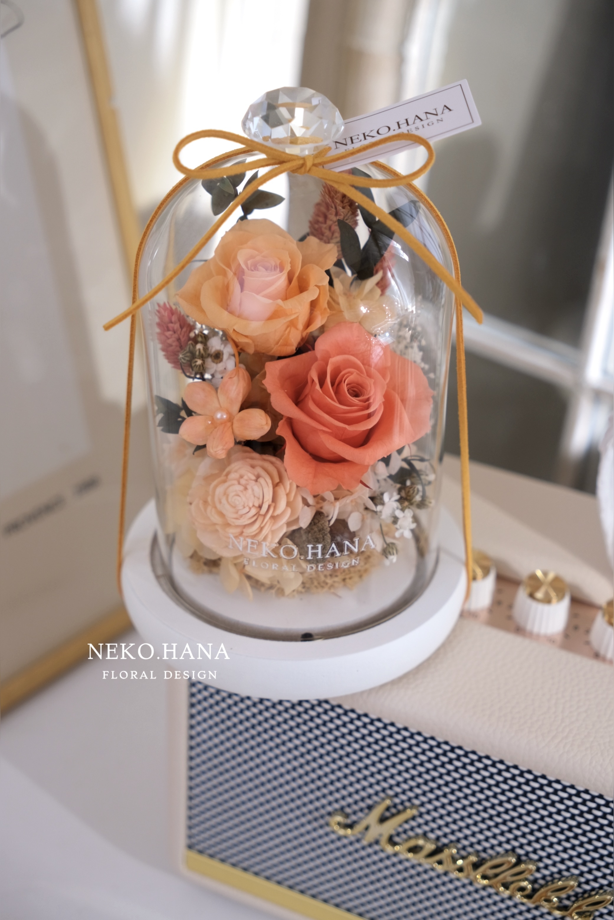 香檳橘永生花夜燈