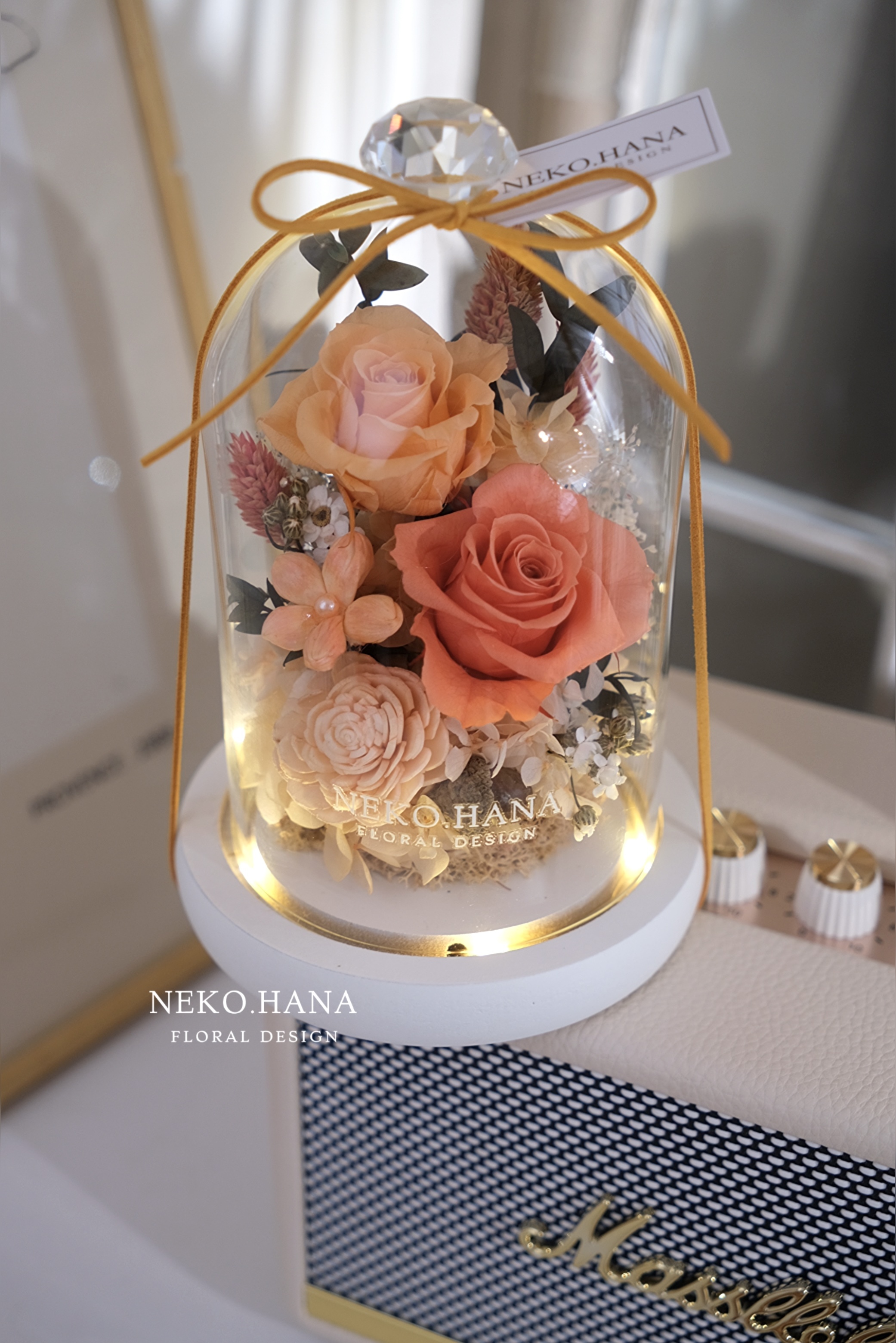 香檳橘永生花夜燈