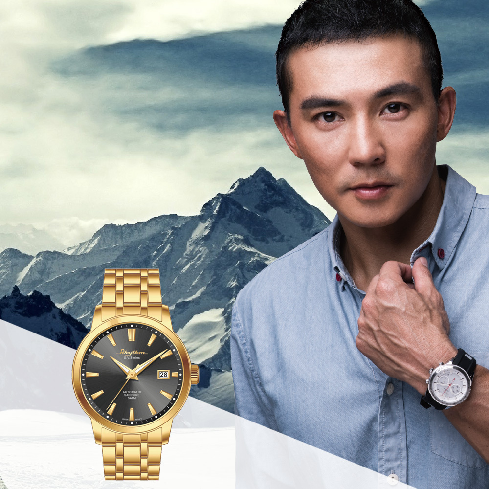 【RHYTHM 麗聲】AS1621S 黑金 日本機芯 貴氣高調 都市時尚 日期顯示 無字 不鏽鋼 機械錶 手錶