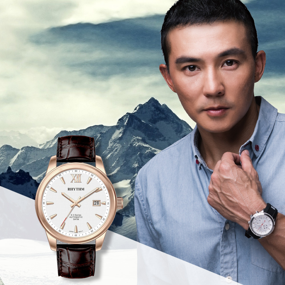【RHYTHM 麗聲】AV1503L 玫瑰金白 簡約時尚 高級紳士 日常休閒 日期顯示 無字皮革 自動機械錶 手錶