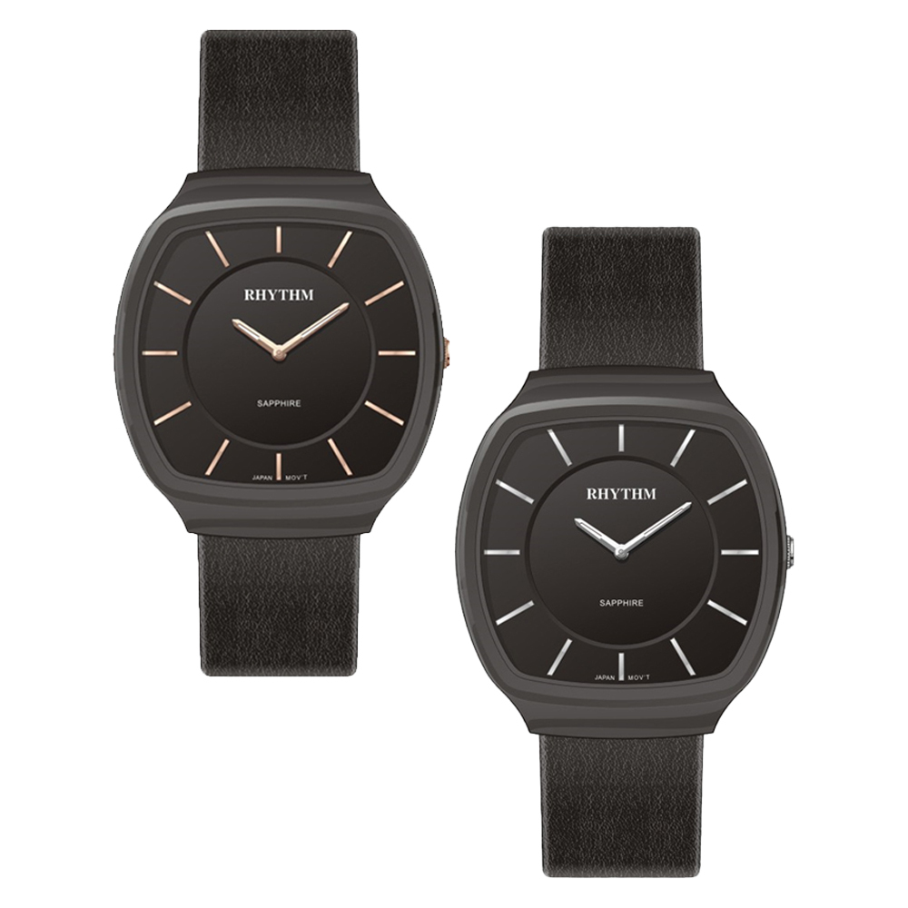 【RHYTHM 麗聲】C1302L 簡約無字細針設計 質感典雅黑色時尚 都市潮流輕奢陶瓷穿搭經典 皮革 手錶