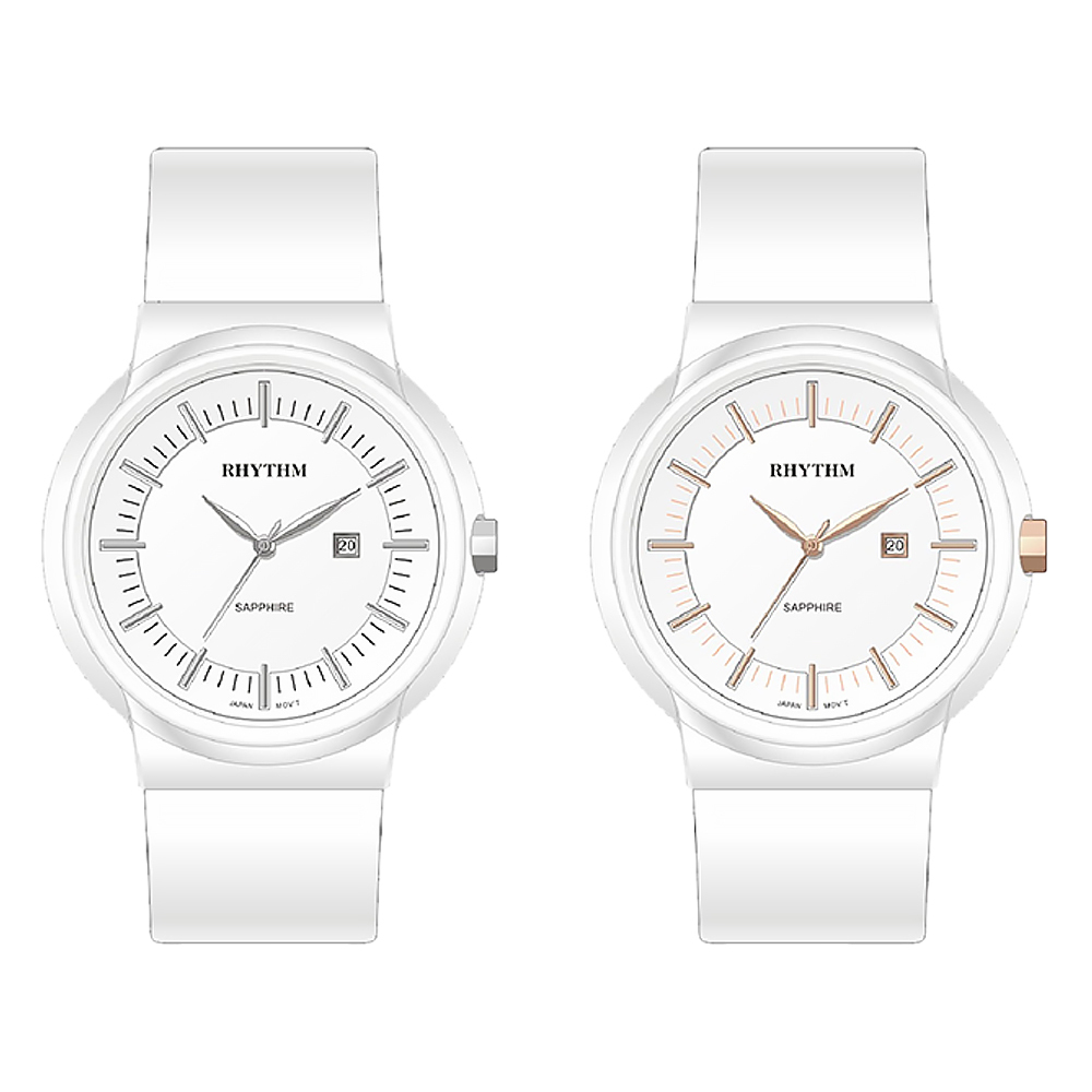 【RHYTHM 麗聲】C1303L 簡約時尚 優雅柔美 商務正式 無字潔白系 日期顯示 穿搭經典 陶瓷 手錶