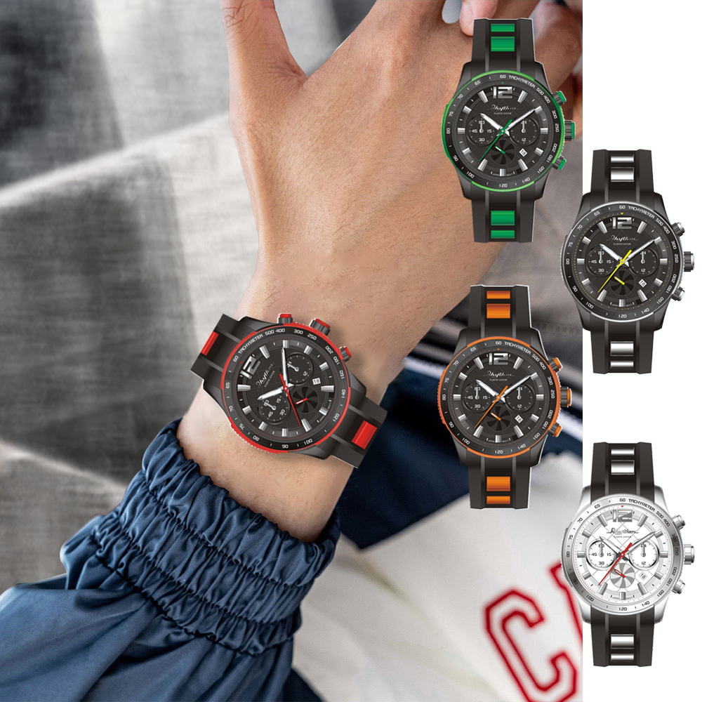 【RHYTHM 麗聲】EARTH SAVER ES1401R 工業感俐落速度風格 三眼跳色 日期顯示 光動能 時尚潮流 手錶