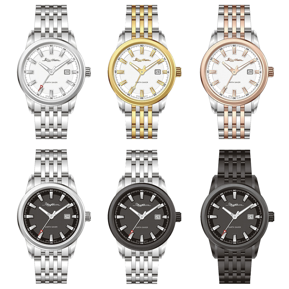 【RHYTHM 麗聲】ES1403S 都市紳士 時尚商務 質感格紋 日期顯示 簡約無字 不鏽鋼 光動能 手錶