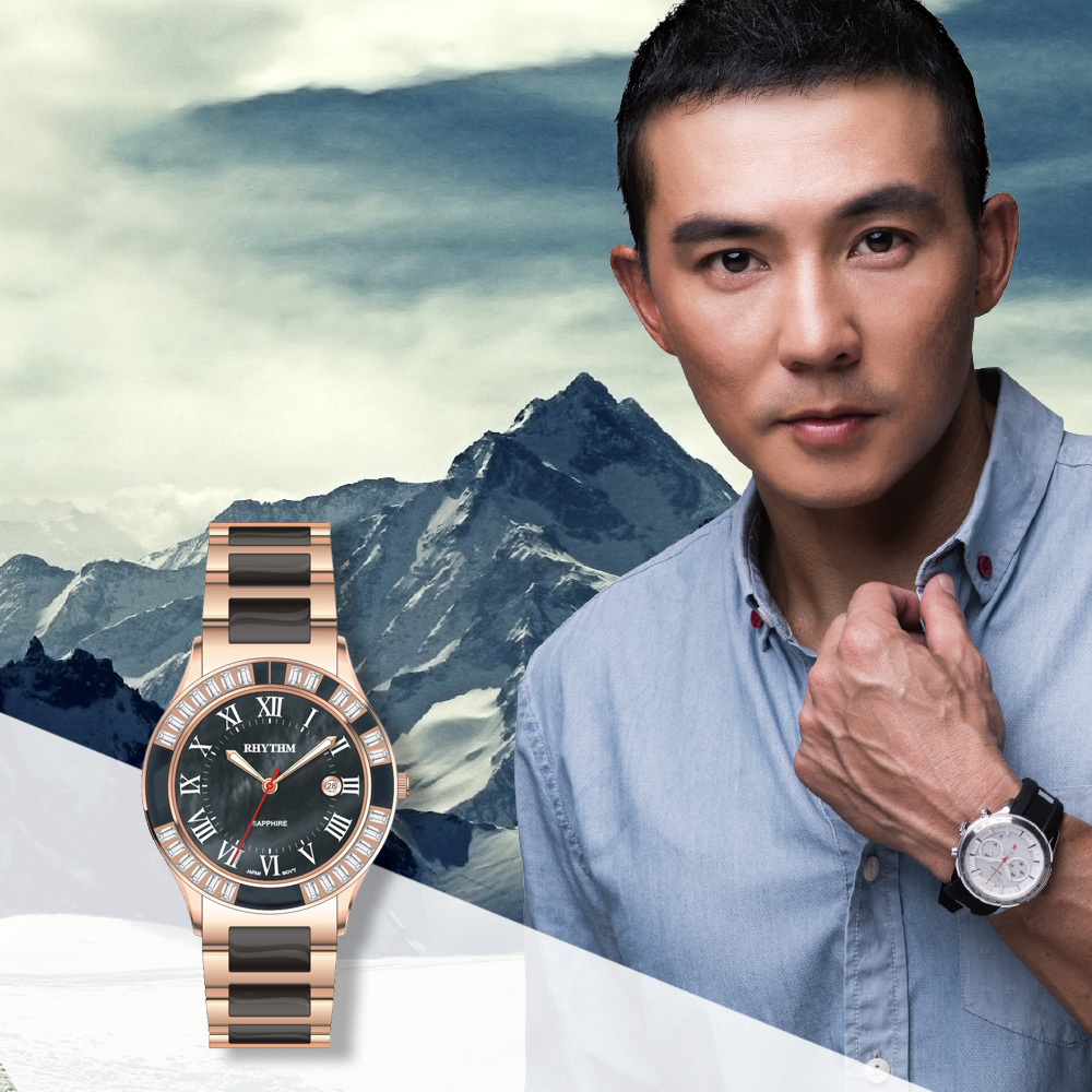 【RHYTHM 麗聲】F1203T 宴會交際 古典低奢 質感貝殼面 時尚鑽圈陶瓷 羅馬字 帶日期 不鏽鋼 手錶