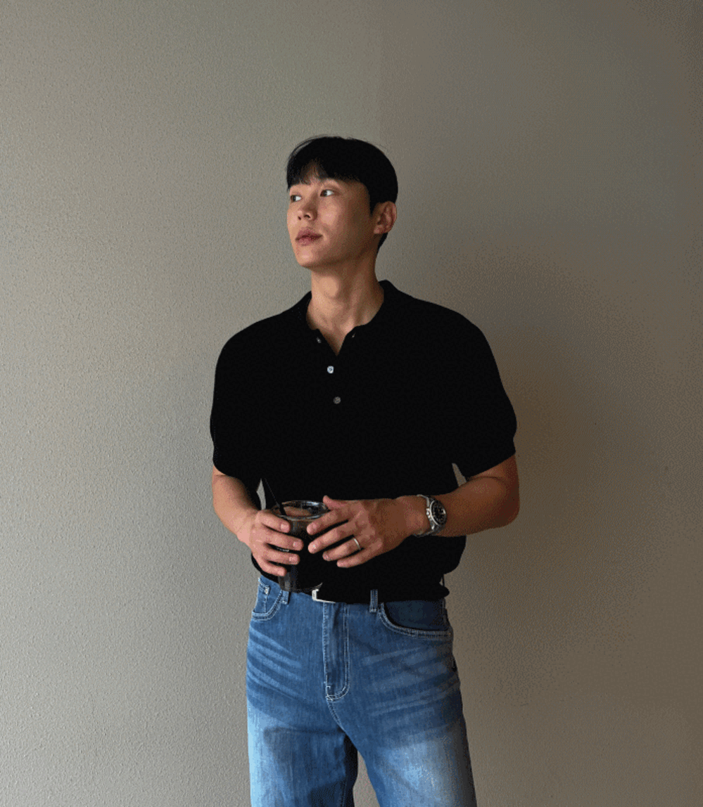 涼爽摺痕縫線半寬鬆牛仔褲