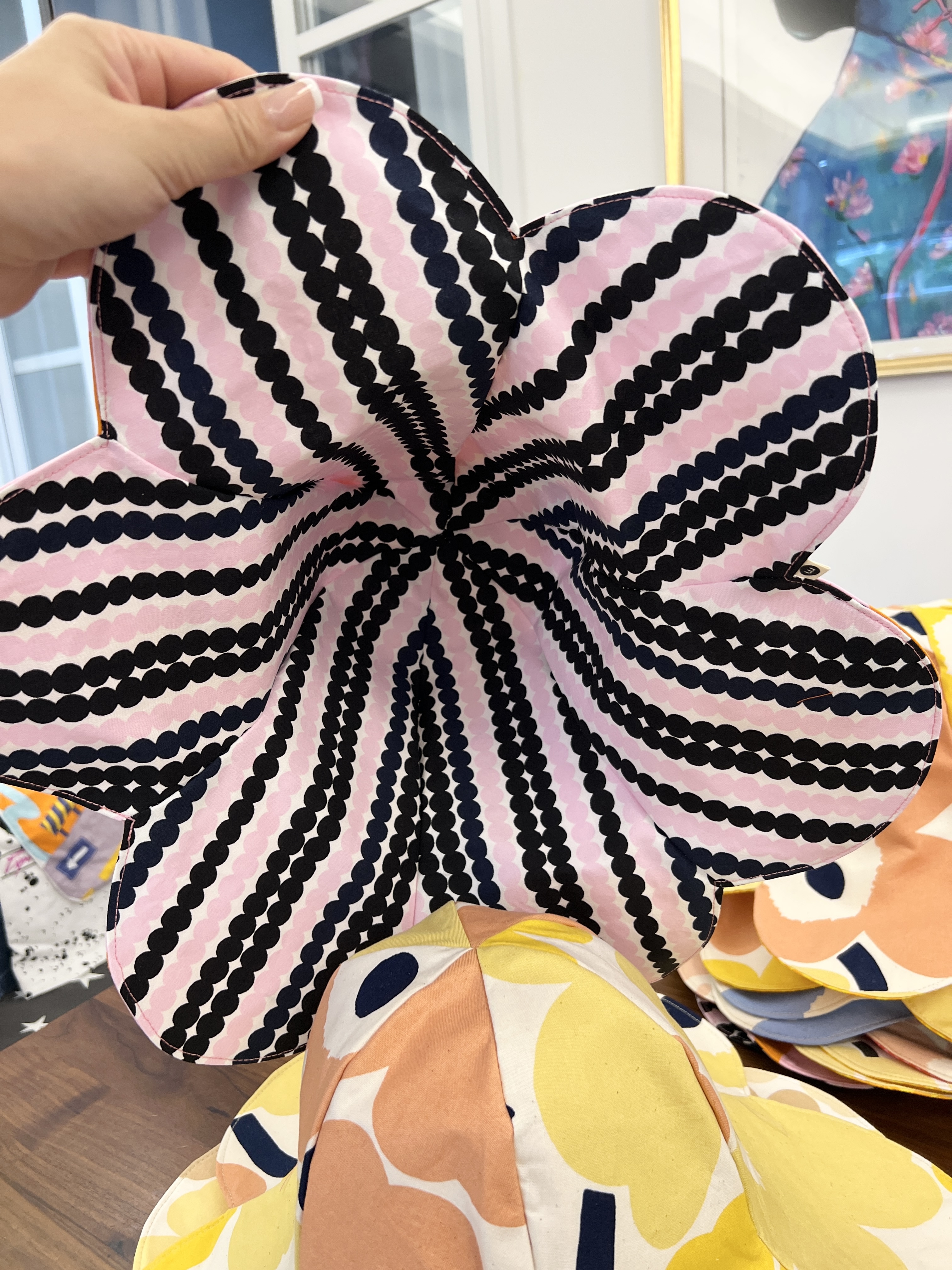 Tulip hat  | marimekko rare cotton fabric | orange x pink