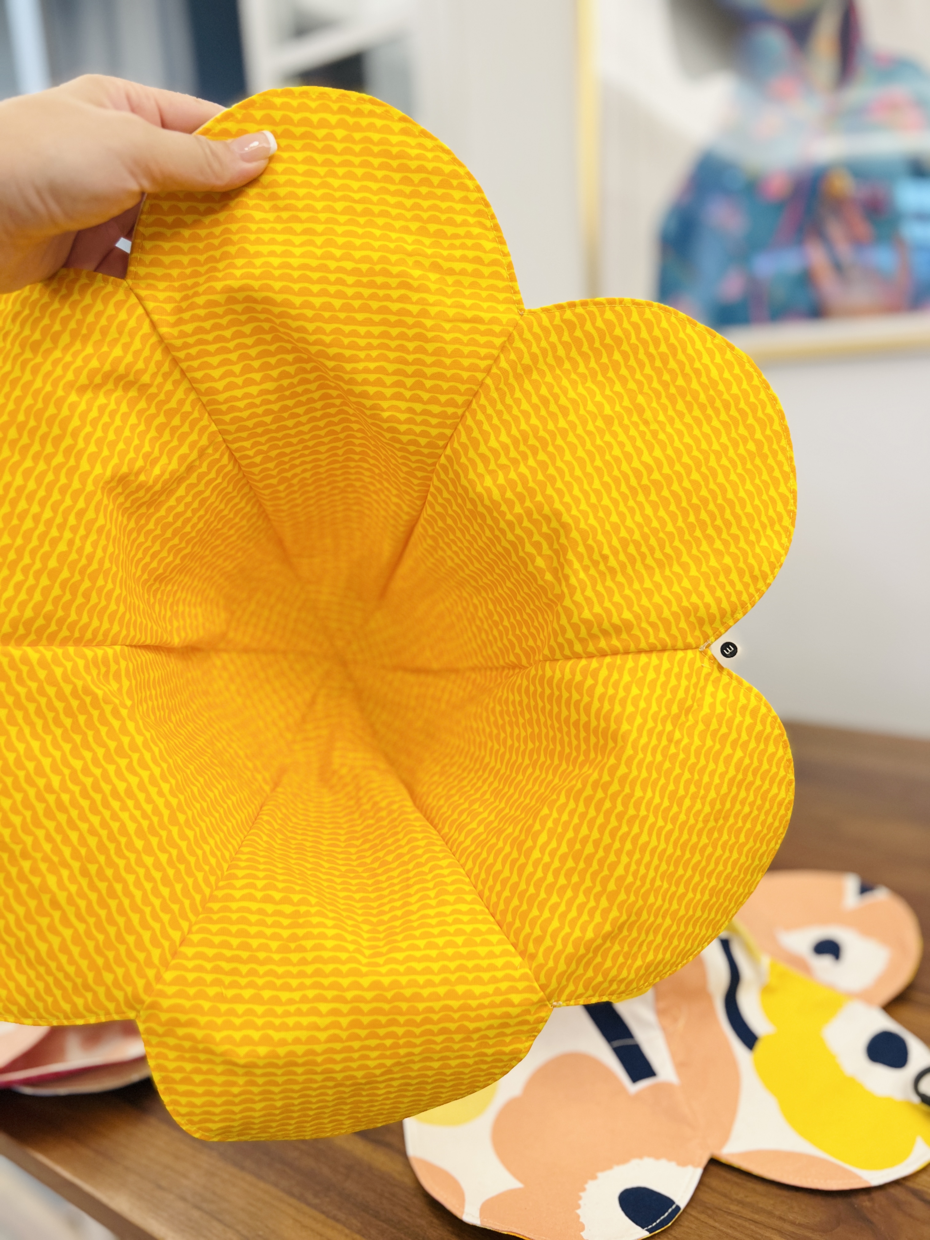 Tulip hat  | marimekko cotton fabric | light beige x yellow unikko