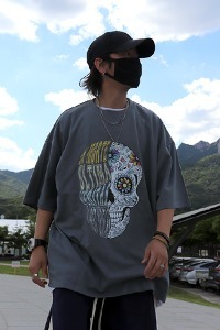 印花半骷髏短袖T恤