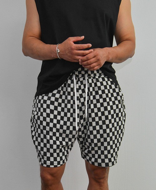 (韓國獨家特價)格紋毛巾氣球短褲