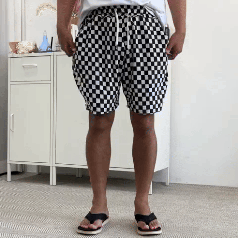 (韓國獨家特價)格紋毛巾氣球短褲