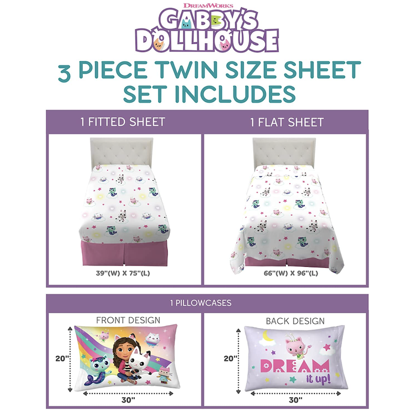 美國 Gabby's Dollhouse 3 件裝床上套裝 (單人床)