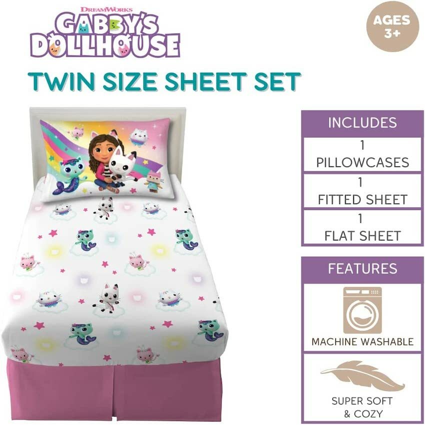 美國 Gabby's Dollhouse 3 件裝床上套裝 (單人床)