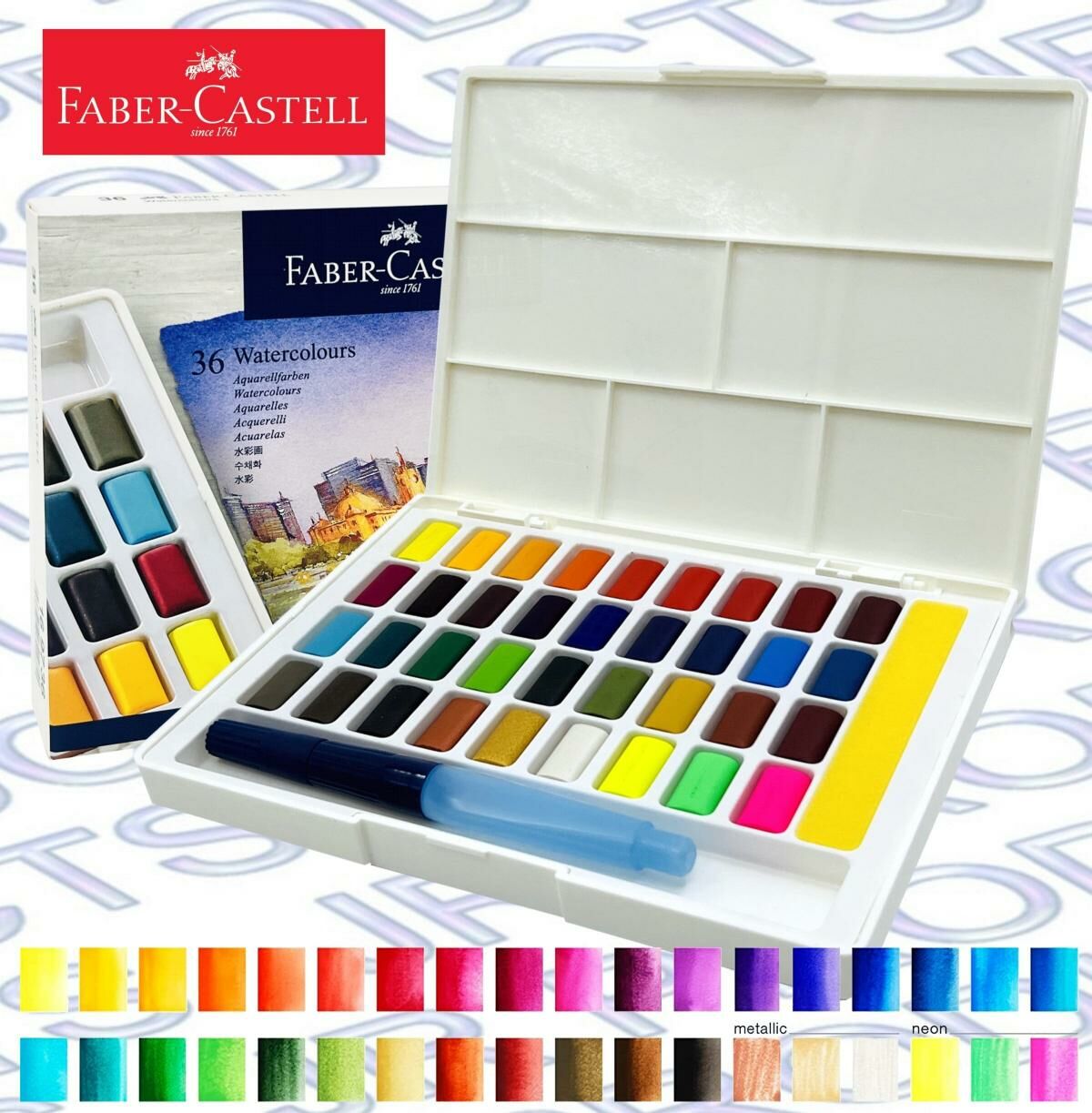 輝栢嘉 - 德國FABER 原色固體水彩顏料36色 (連畫筆掃及調色盤) #169736《香港行貨》《送贈品》