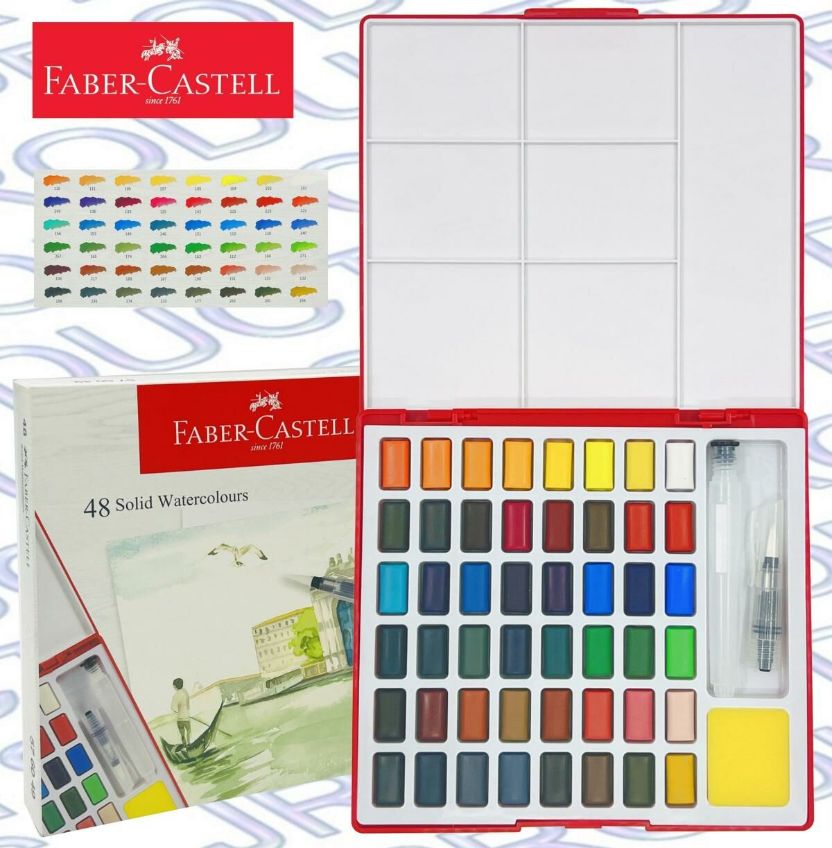 輝栢嘉 - 德國FABER 原色固體水彩顏料48色 (連畫筆掃及調色盤) #576049《香港行貨》《送贈品》