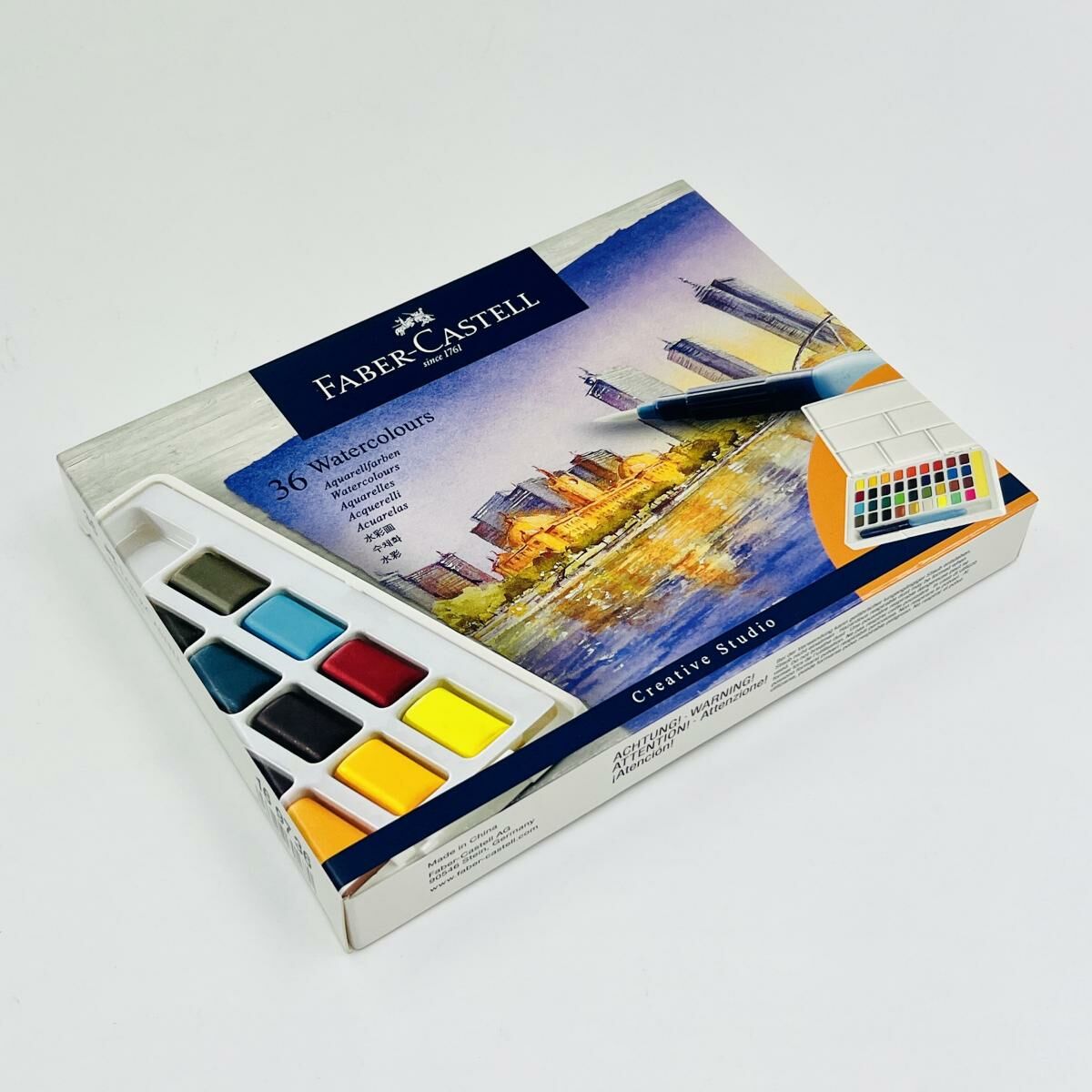 輝栢嘉 - 德國FABER 原色固體水彩顏料36色 (連畫筆掃及調色盤) #169736《香港行貨》《送贈品》