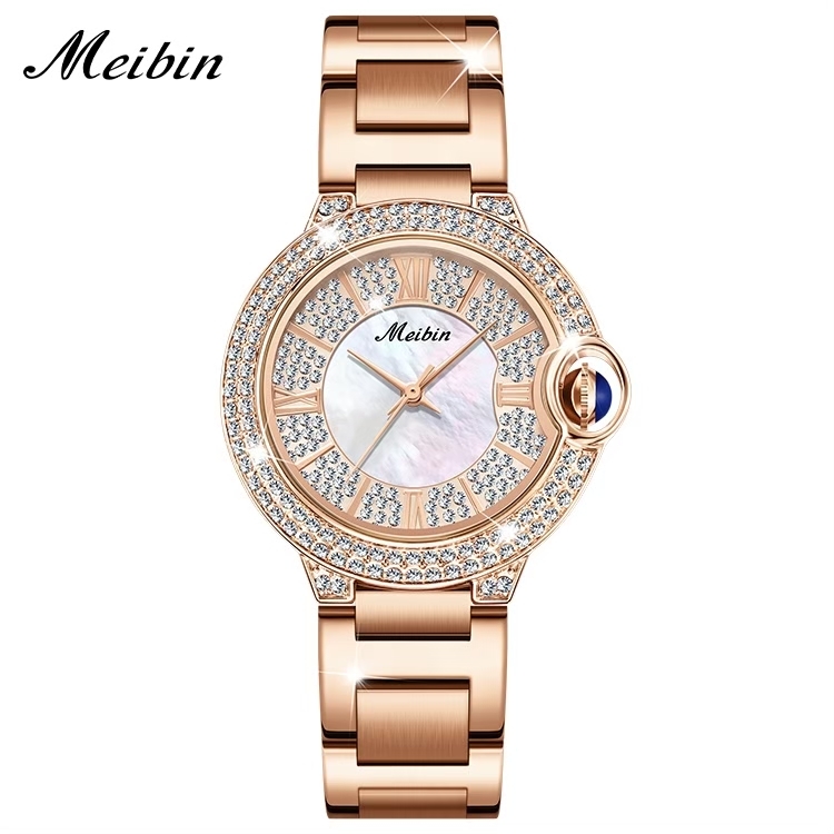 【Mebin 美賓】晶鑽錶面錶殼 貝母錶盤 藍氣球款 不鏽鋼腕錶