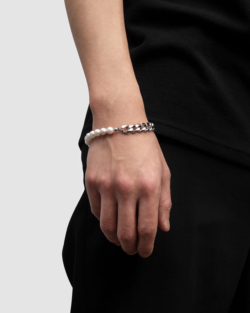 RECOVERY 9MM珍珠斜邊粗扁手環