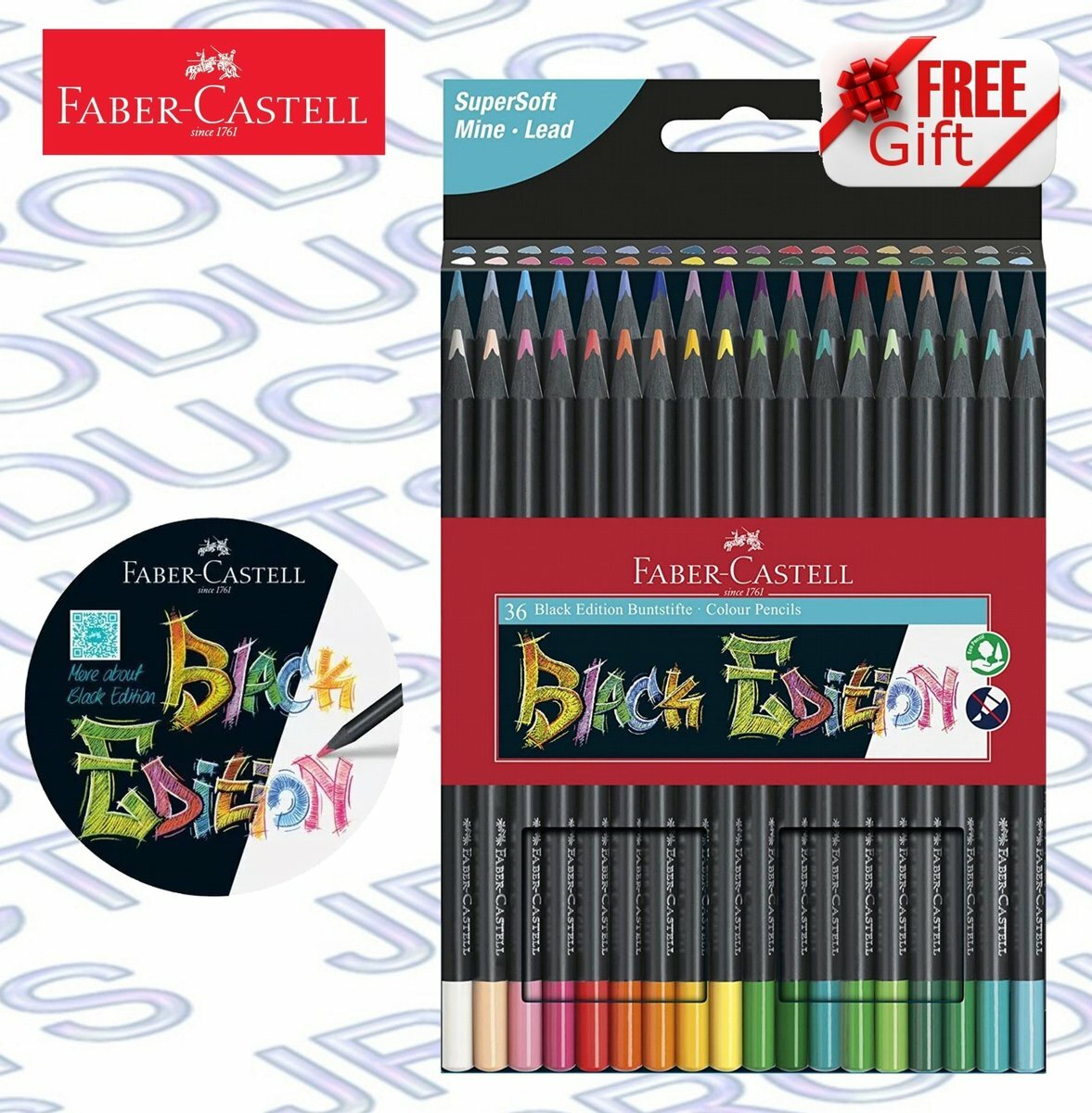 輝栢嘉 - 德國FABER黑桿極軟系油性彩色木顏色三角鉛筆 36色 (紙盒裝) #116436《香港行貨》《送黑色圖畫紙》