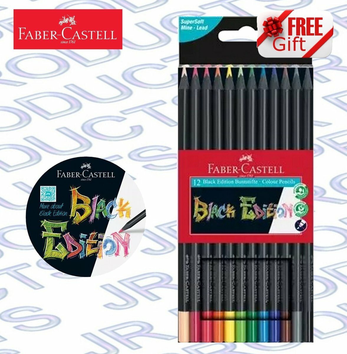 輝栢嘉 - 德國FABER黑桿極軟系油性彩色木顏色三角鉛筆 12色 (紙盒裝) #116412《香港行貨》《送黑色圖畫紙》