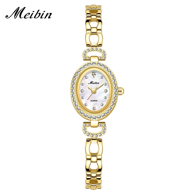 【Mebin 美賓】晶鑽時標錶殼 珍珠母貝錶盤 手鍊式腕錶