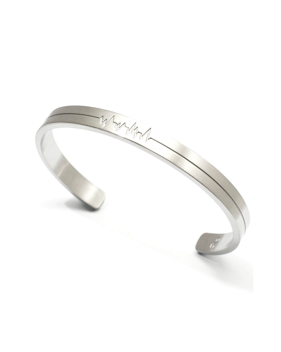 RECOVERY 心電圖C形手鐲 (霧銀)