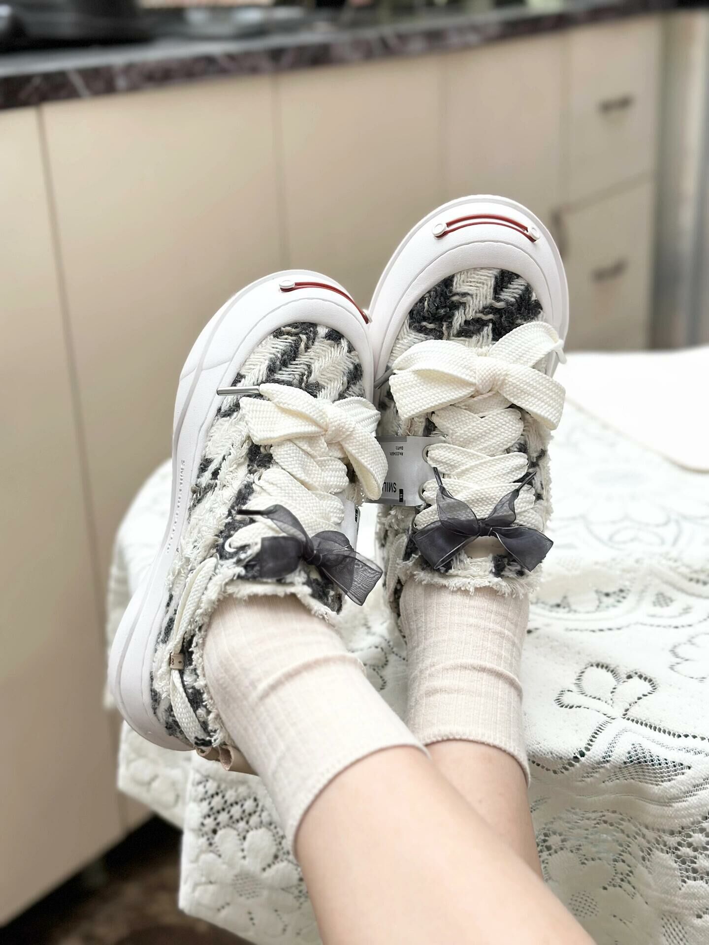 SMILEREPUBLIC 起司貓 開口笑帆布鞋 黑白色 貓紋 解構 厚底 帆布鞋 男女款 /預購(商品描述有版型建議 請先閱讀後再下單）