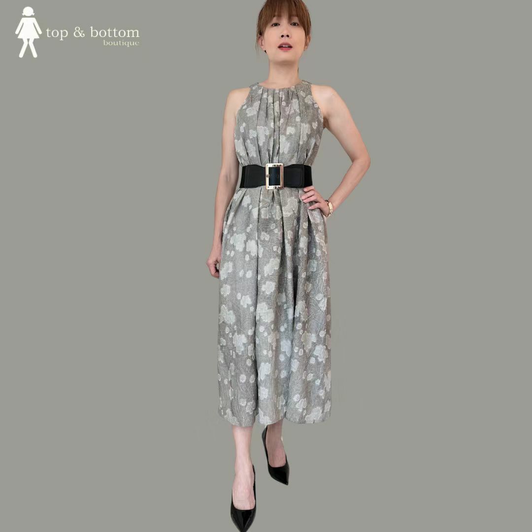 CUT IN JACQUARD FLORAL LONG DRESS