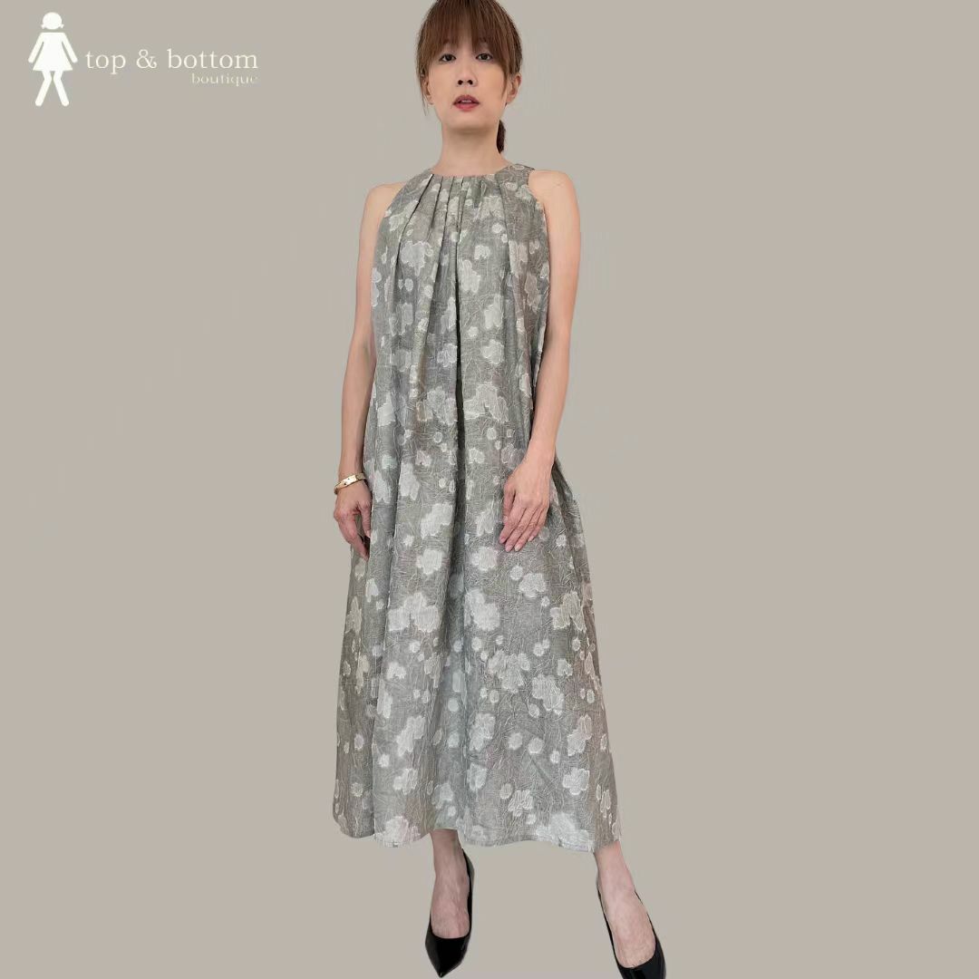 CUT IN JACQUARD FLORAL LONG DRESS